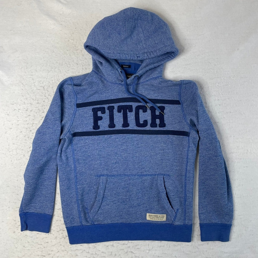 Abercrombie & Fitch Hoodie Mens Small Blue Muscle Fit Logo Pullover Sweatshirt